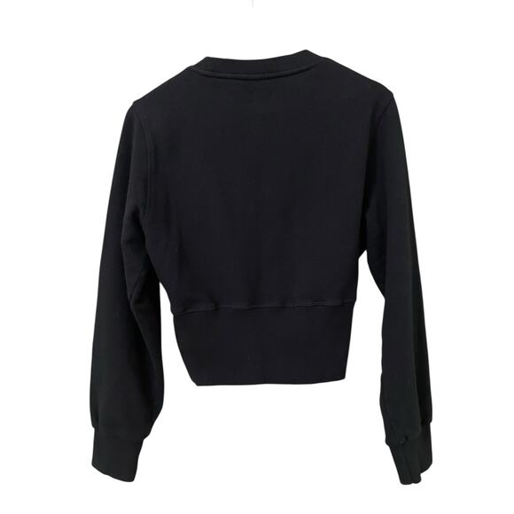WSLY Eco Fleece Ribbed Bodice Crew Neck Sweatshirt Medium Black Crop Athleisure - Picture 12 of 13
